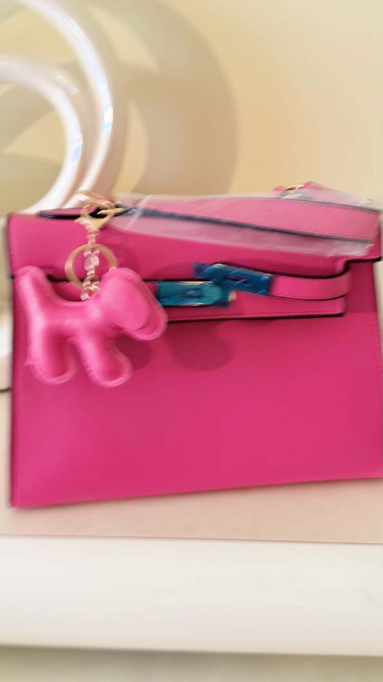Women's Pink Top Handle Satchel Bag with Dog Keychain